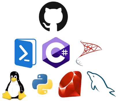Linux / Python / Ruby / MySql / Powershell / C# / SQL Server / GitHub Logos